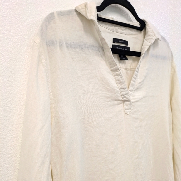 Tahari Ivory Linen Long Sleeve Lightweight Shirt Dress sz S Minimalist Neutral - Picture 6 of 7
